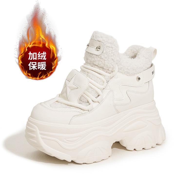 Thick-soled dad shoes women's 2025 winter new Mao Mao shoes versatile inner height-increasing women's shoes fleece warm high-top shoes