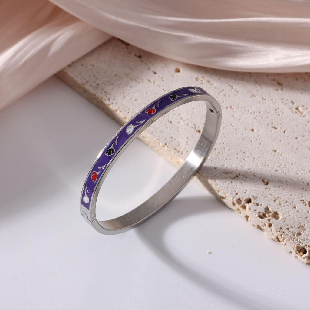 18K Electroplated Women's Retro Enamel Drip Oil Titanium Steel Bracelet, 6mm