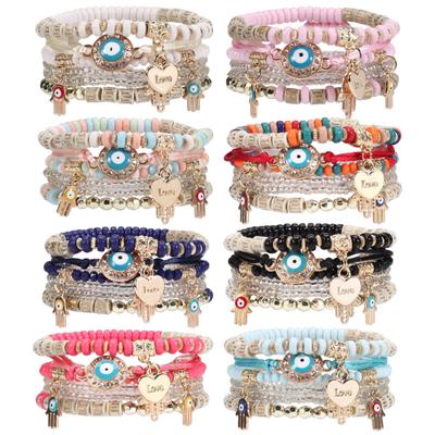 Stapelbare Big-Eye-Armbänder für Damen, BohemianEvil mehrschichtiges Stretch-Hippie-Stapelperlen-Armband