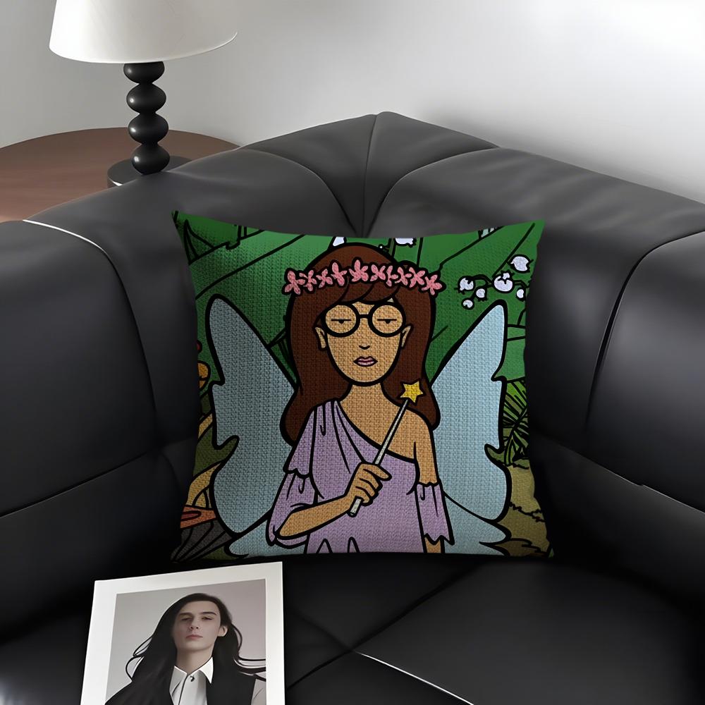 DDaria Cartoon Cushion Cover Natural Linen Organic Fabric DoubleSided Printing Sofa Home Decor Gift Pillow Case