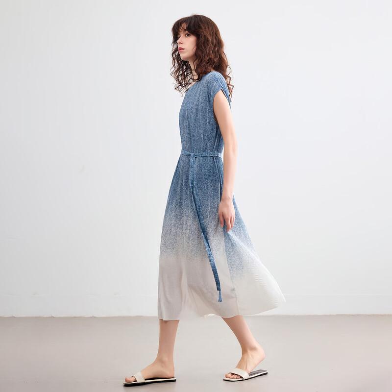 Women s Retro Gradient Pleated Sleeveless A-line Midi Dress XL