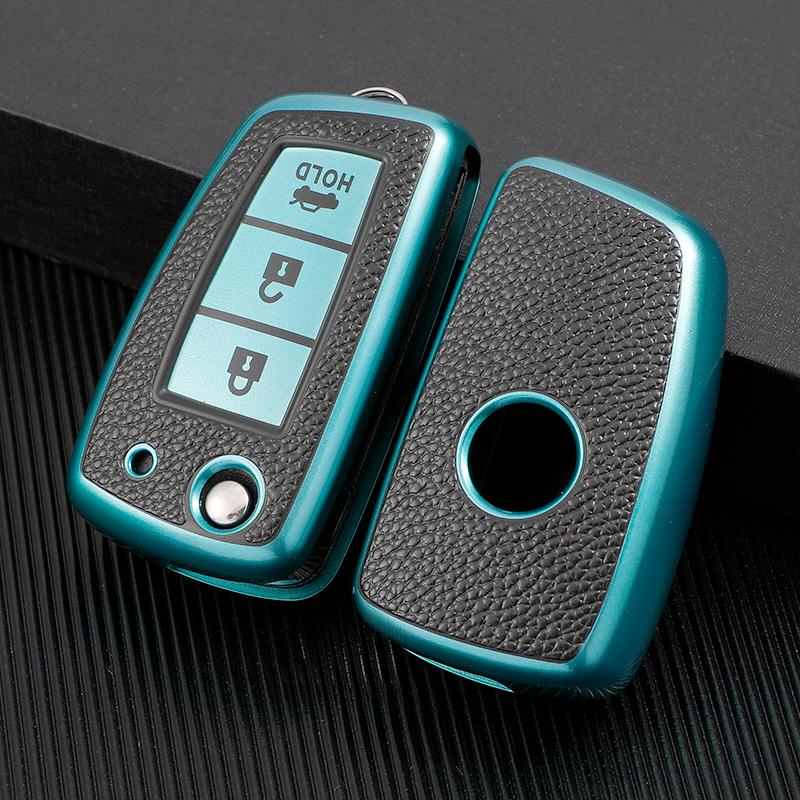 

3 Buttons TPU+Leather Car Key Case Cover For Nissan Qashqai X-Trail Juke J11 Murano Tiida Altima Maxima Livina Nismo Accessories зелёный