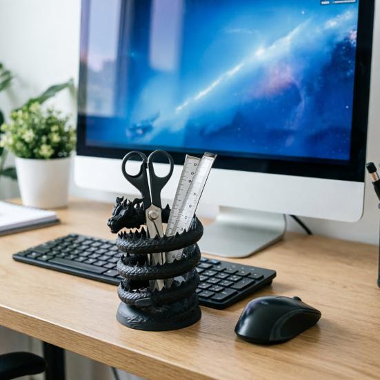 Student Desk Accessory 3D Printed Dragon Pen Holder, Mystical Fantasy Pencil Gift for Teachers Cup, Desktop Makeup Brush Holder Home, Office Creative