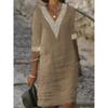 Spring and Summer Solid Color V-neck Cotton and Linen Dress