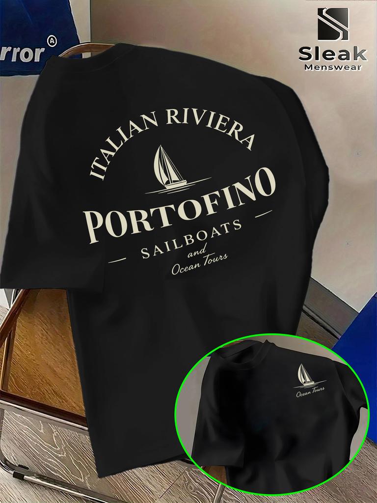 2026 Nuova Maglietta in Cotone 2026 Nuova Maglietta Stampata Unisex Portofino Riviera Italiana Stampa Vela Top Casual Streetwear