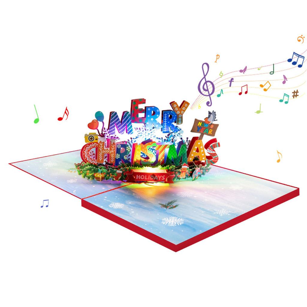 Light Up Musical Christmas Card Pop Up Musical Christmas Greeting Cards with 3D Effects for Holiday Decoration