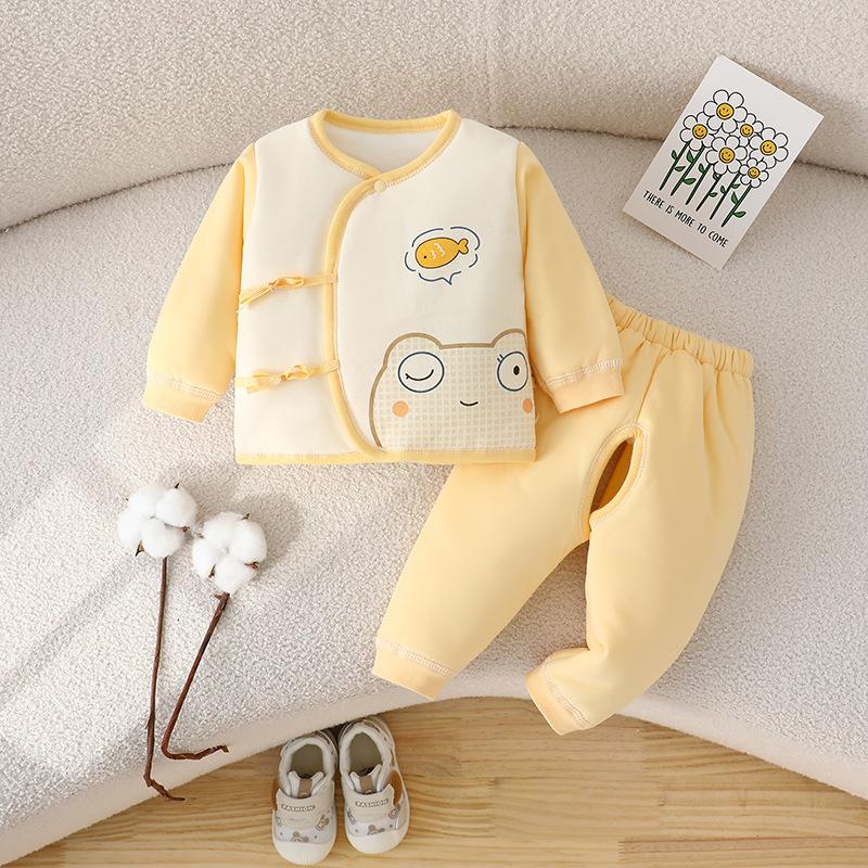 

Quilted Newborn Open-Crotch Set for Boys & Girls - Asymmetrical Tie-Up Long Sleeve Cotton Outfit for Autumn/Winter 52 cm (Newborn)