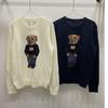 Cartoon Bear Embroidered Jacquard Knit Sweater - Women's Long Sleeve Round Neck