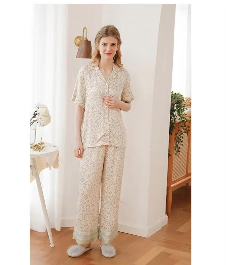 

Элегантный хлопковый женский пижамный комплект с длинным рукавом и цветочным принтом для весны 2024 года, новейшая одежда для сна «Ландыш», брючные костюмы XL