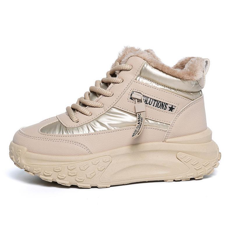 Women's Large Size Soft Sole Winter Warm Fur One Anti-slip Snow Boots Padded Lined Ankle Boots Windproof Outdoor Sports High Top Cotton Boots