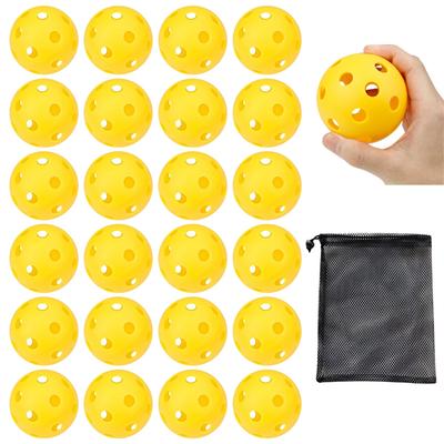 Charmoon Baseball Batting Practice Balls, Perforated, 72mm, Hard, Non-Flying, with Storage Bag, 12-Pack or 24-Pack (24-Pack, Yellow)