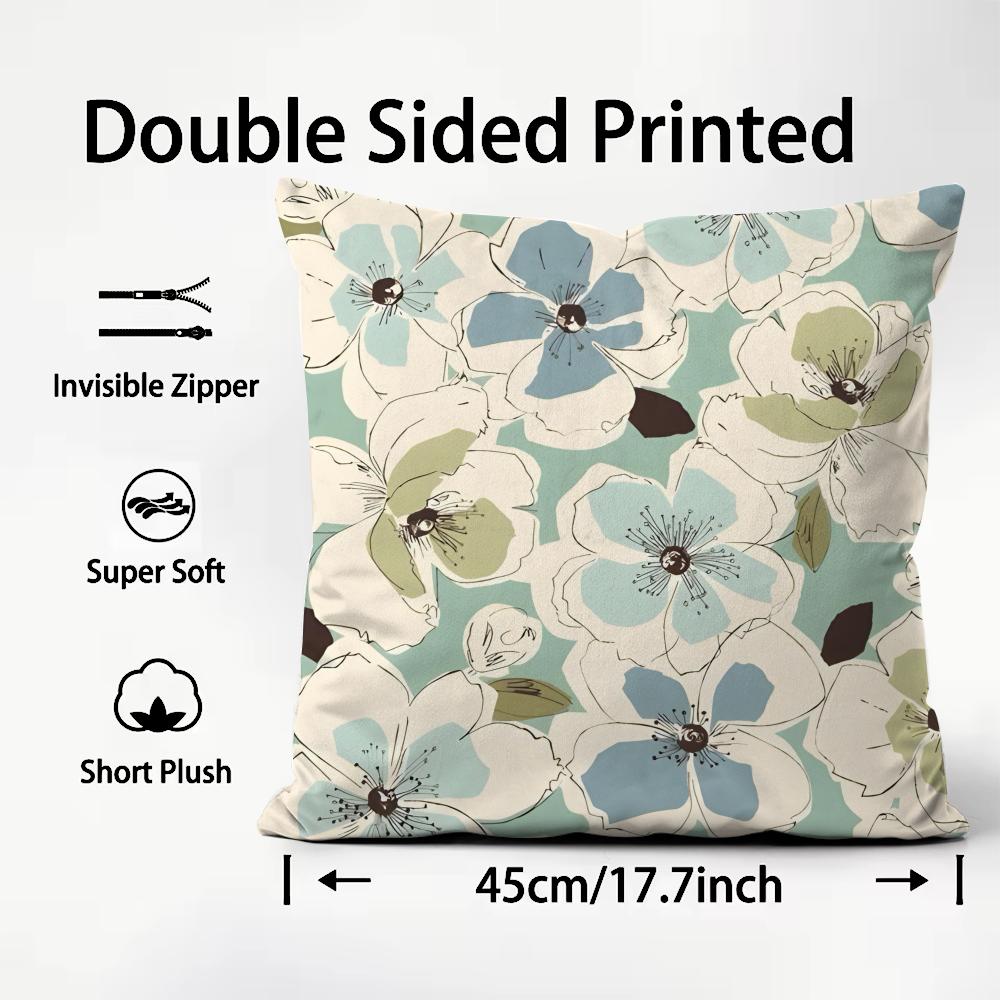 Simple And Elegant Flowers Cushion Cover Plush Fabric Soft Double-Sided Printed Sofa Warm Winter Home Child Gift Pillow Case