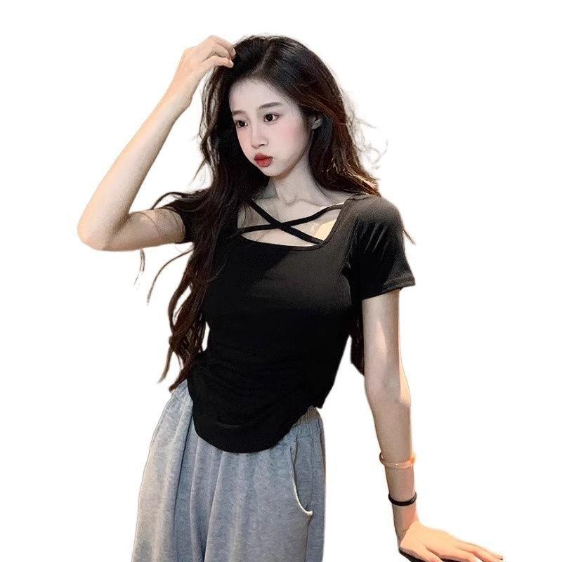 Short T-shirt Slimming Short-sleeved T-shirt Women's Patchwork Versatile Fashion Top