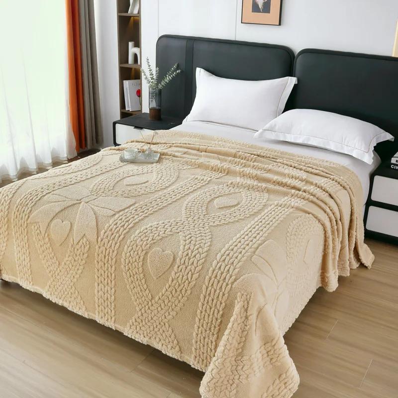 Double Sided Luxury Jacquard Fleece Blanket Extra Thick Warm Office Nap Blanket Solid Color Blanket for Home Travel