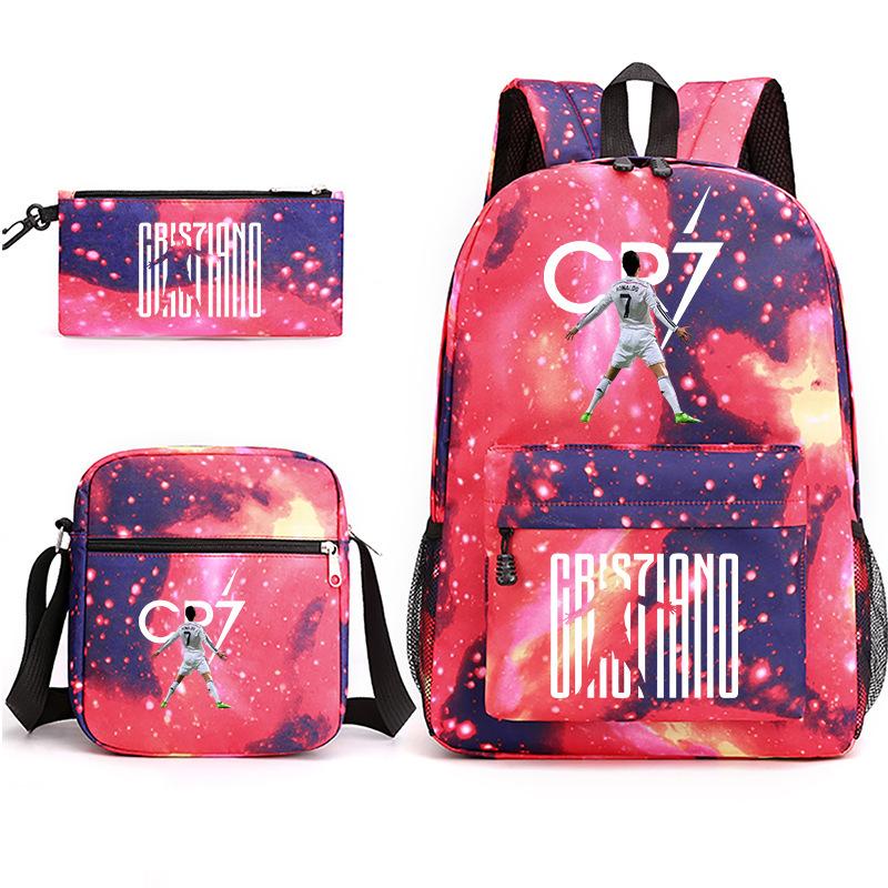 Large Capacity Schoolbag with Shoulder Strap; Student Three-piece Pencil Case Set
