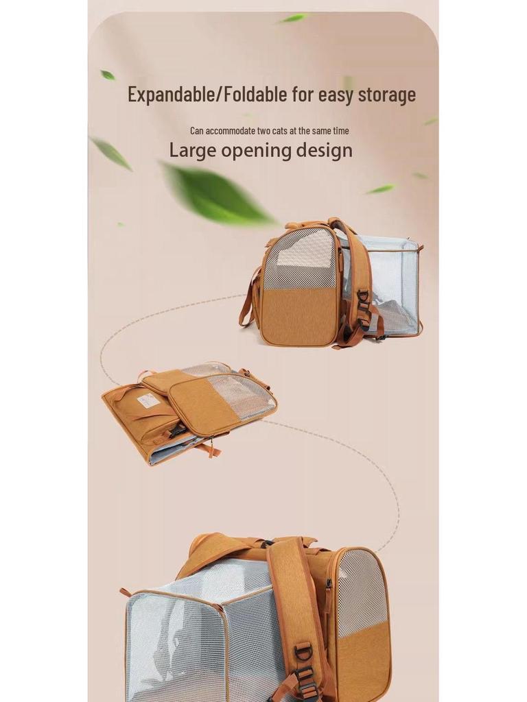 Expandable Breathable Pet Backpack: Large Capacity, Double Shoulder & Handheld for Dogs and Cats