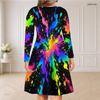 Women Plus Size V Neck Long Sleeve American Flag Printed Curved Hem Dress