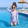 Girls Long Sleeve One Piece Swimsuit Summer Cartoon Floral Print Kids Sun Protection Swimming Suit