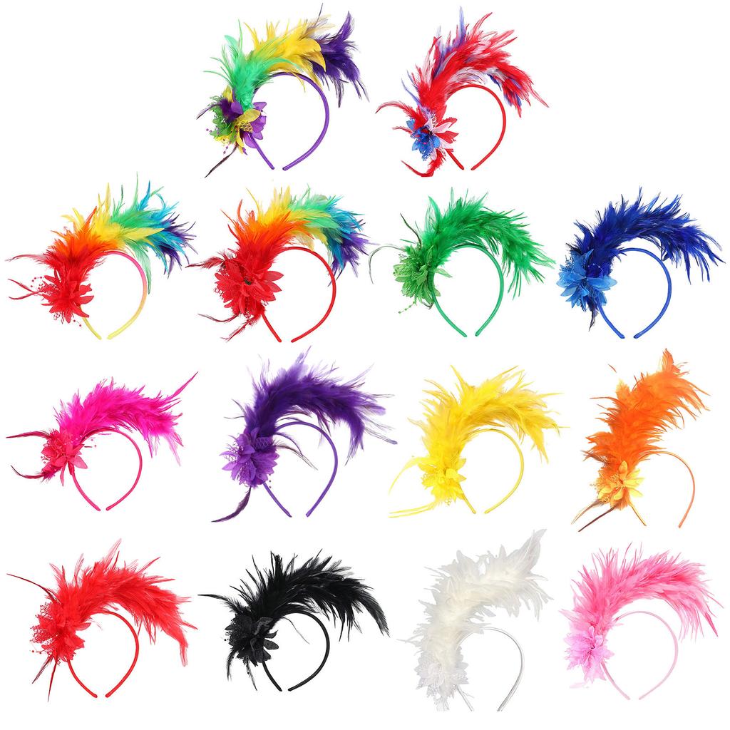 Colorful Feather Headband for Masquerades TeaParty Costume Accessories Fascinator Hairband 1920s Party Headpieces