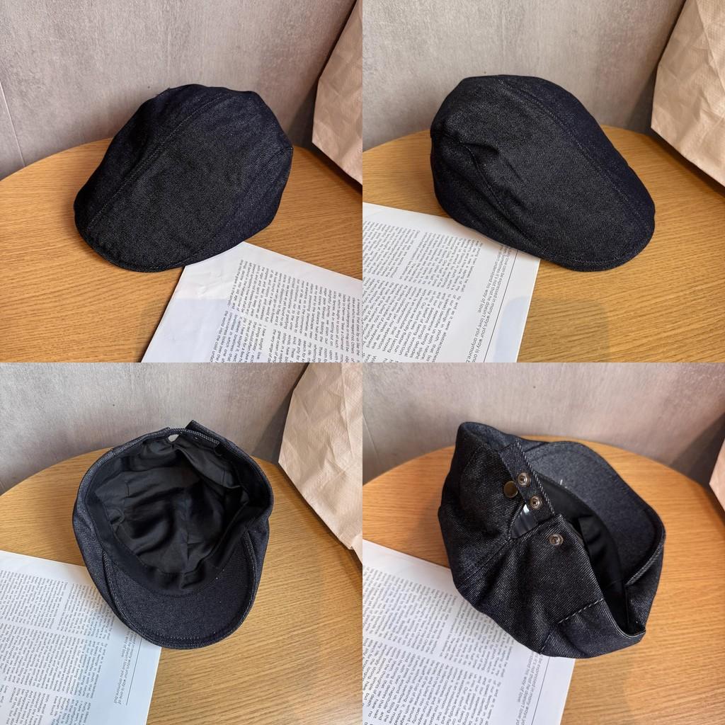 Artistic Color Solid Style Newsboy Hat Short Brim Washed Denim Daily Fashion