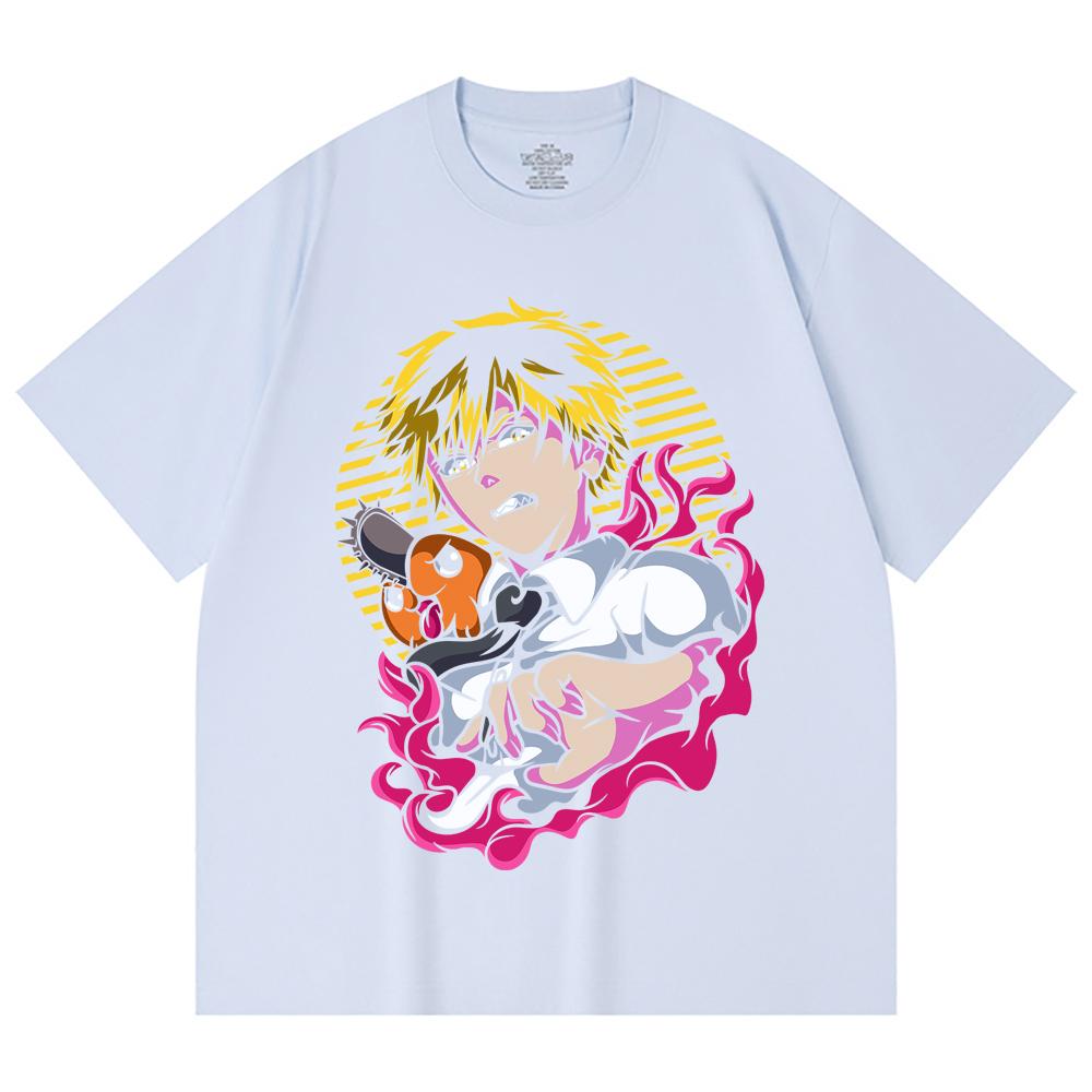 230 Gsm 100% Cotton Chainsaw Man V4 Denji x Pochita Print Unisex Heavy Cotton T Shirt
