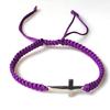 Simple Cross Black White Braided Rope Couple Bracelets Copper Color Adjustable Bracelet Christian Zircon