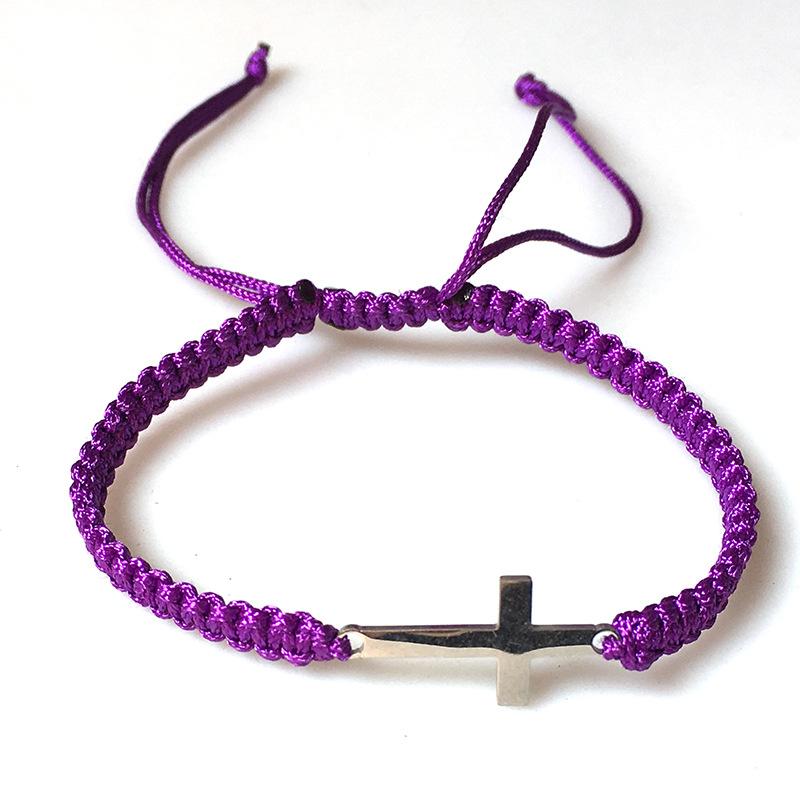 Simple Cross Black White Braided Rope Couple Bracelets Copper Color Adjustable Bracelet Christian Zircon