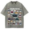 Vintage-style Men's and women's T-shirts with various shark prints high-quality washed and distressed casual short sleeves