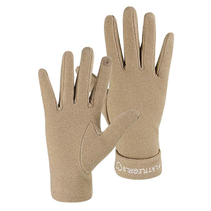 Autumn and Winter Thin Korean Version of German Velvet Touch Screen Gloves Single-layer Outdoor Sports Cycling Driving Warm Girls Windproof Gloves