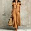 Dames Mouwloos Losvallend Maxi Jurk Boheemse Stijl V-hals Ruche Afwerking Casual Zomer Lange Jurk met Zakken
