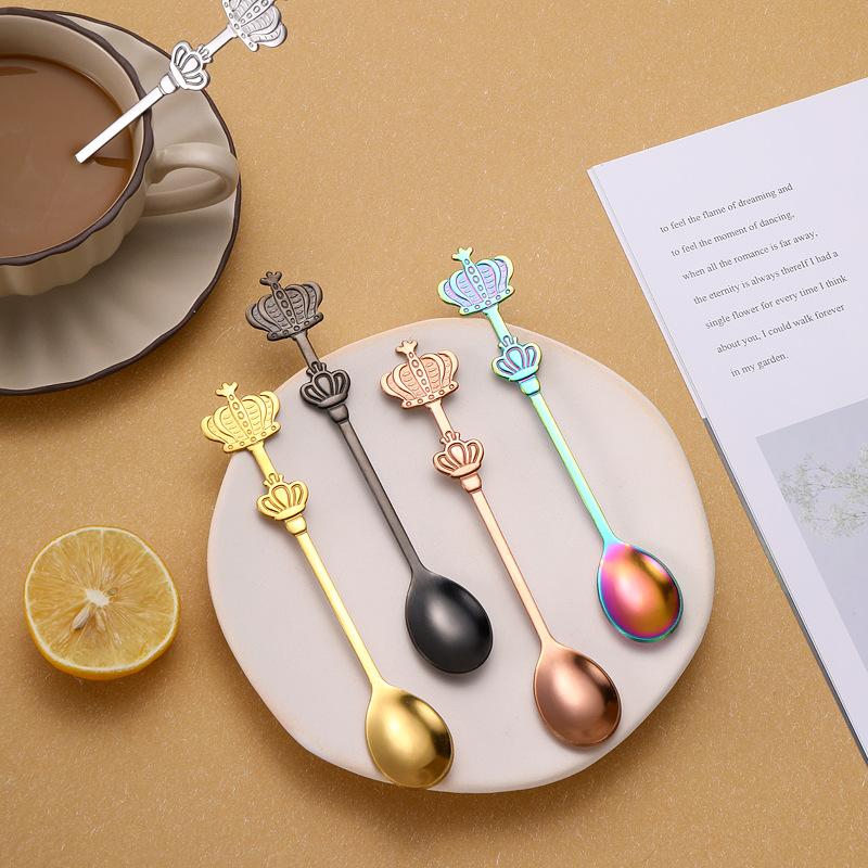 Creative Double Crown Stainless Steel Spoon High Value Dessert Spoon Household Coffee Stirring Spoon Golden Small Spoon