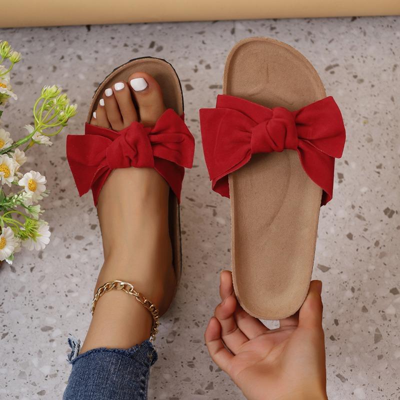 Spring and summer new large size bow slippers women's casual suede one-character flat bottom sandals women's lipprs