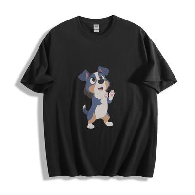 Cartoon Blau-Weißer Hund Klatschend Grafik T-Shirt