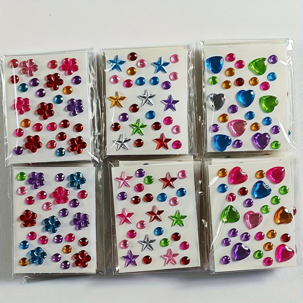Mini Edelsteinaufkleber-Selbstklebend Mehrfarbig Sortierte Formen(Herzen,Sterne,Blumen)für DIY Basteln, Nagelkunst, Gesichts- und Körperdekoration