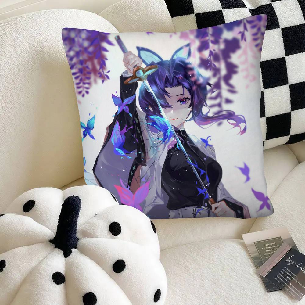 Anime Demon Slayer Shinobu Kocho Pillow Case Fashion Square Pillowcase Bedroom Sofa Room Ins Decoration Leisure