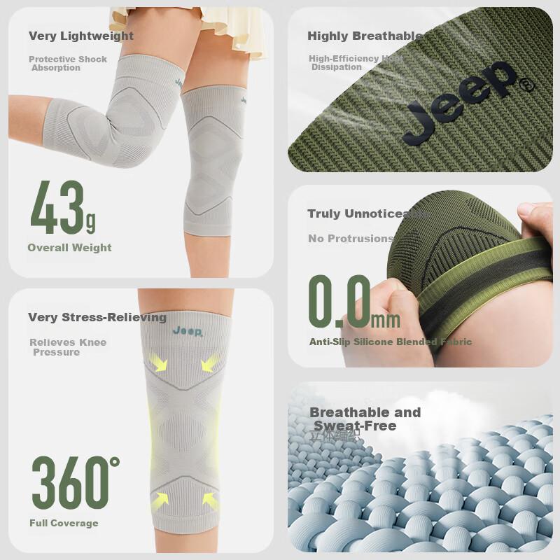 JEEP Knee Pads Sports Unisex Basketball Anti-Collision Running Fitness Breathable Single-Sided Knee Pads Black L