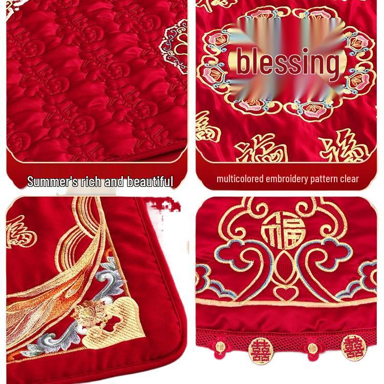 Embroidered Wedding Cushion Set: 'Fu' Character & 'Hundred Blessings' Design for Bride's Bed with Early Birth Motif