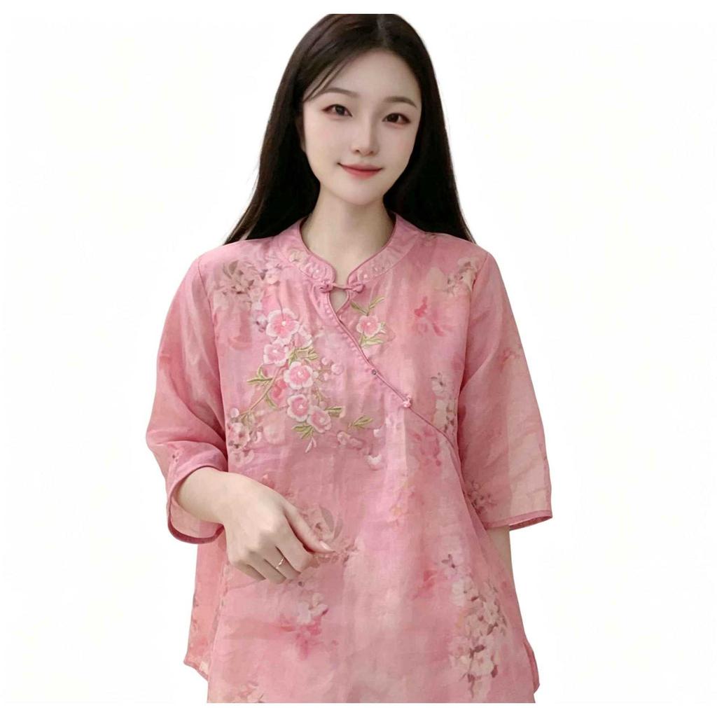 New Chinese style diagonal shirt women's new foreign style thin versatile summer top