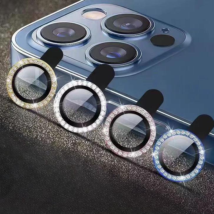 Diamond Lens Glass for IPhone17 16 15 14 13 12 11 Pro Max Camera Protector Cover for IPhone 14 Plus 14Pro Max Metal Ring Lens Glass Case
