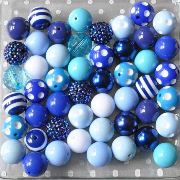 

50 ШТ. Синий тон 20 мм Смешанный цвет и стиль Акриловая смола Крупные отдельные бусины Plastic/Resin