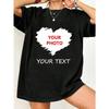 Oversized T Shirt Black Heart Print With Custom Photo And Text For Casual Wear