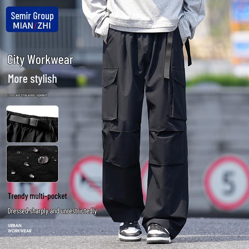Men s Hong Kong Style Loose Straight Leg Workwear Cargo Pants L чёрный