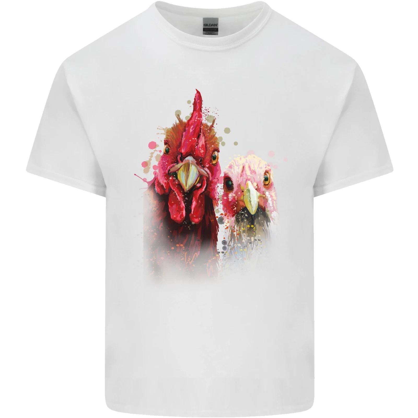 Two Colourful Chickens Watercolour Kids T-Shirt Childrens M