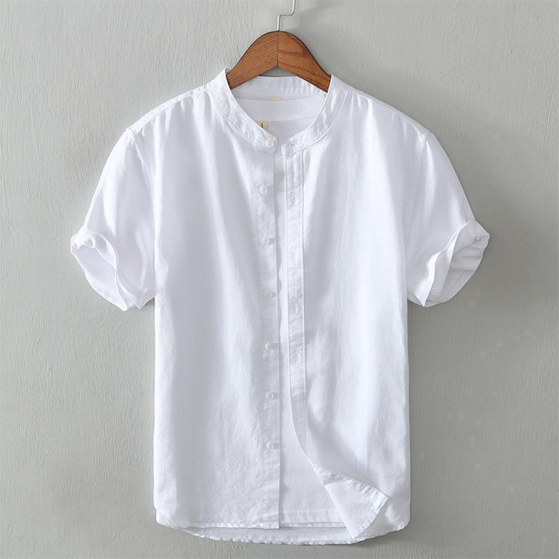 Men's Chinese Style Linen Stand Collar Short-Sleeve Shirt - Summer Casual, Loose Fit