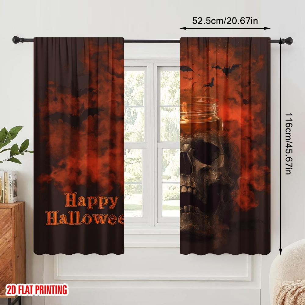 2pcs,2D Plane Printing Contemporary Curtains Skull (3) Versatile 100% Polyester (without Rod) Room Decor for Bedroom Living Room