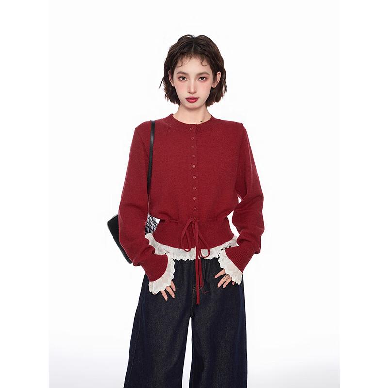 Lanzhi Women's Faux Two-Piece Lace Knit Cardigan Sweater NX829