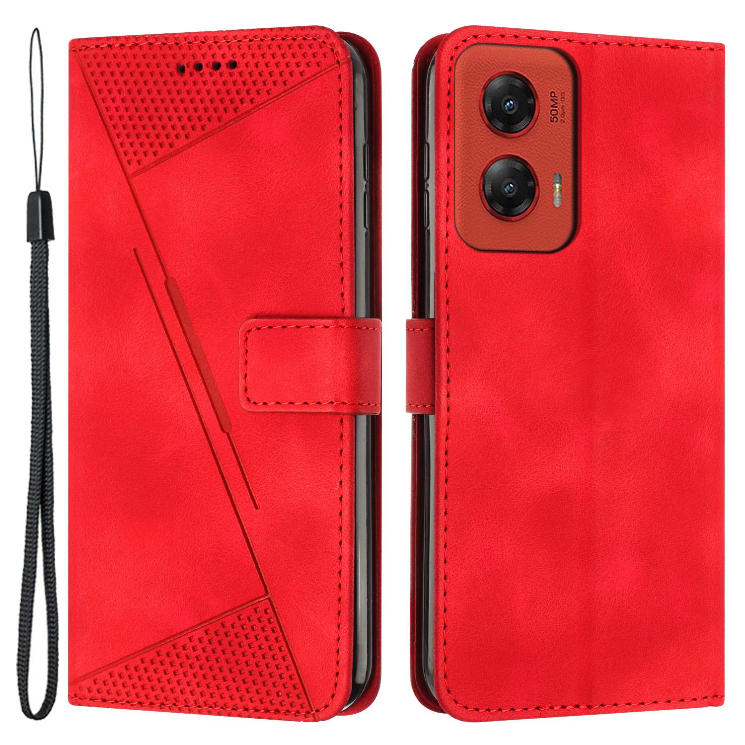 

For Motorola Moto G Stylus 5G (2024) Wallet Case PU Leather Phone Cover Triangle Imprinted Red