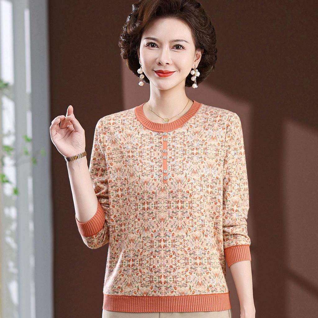 Elegant Long-Sleeve T-Shirt for Middle-Aged and Elderly Women – Spring/Summer Fashion