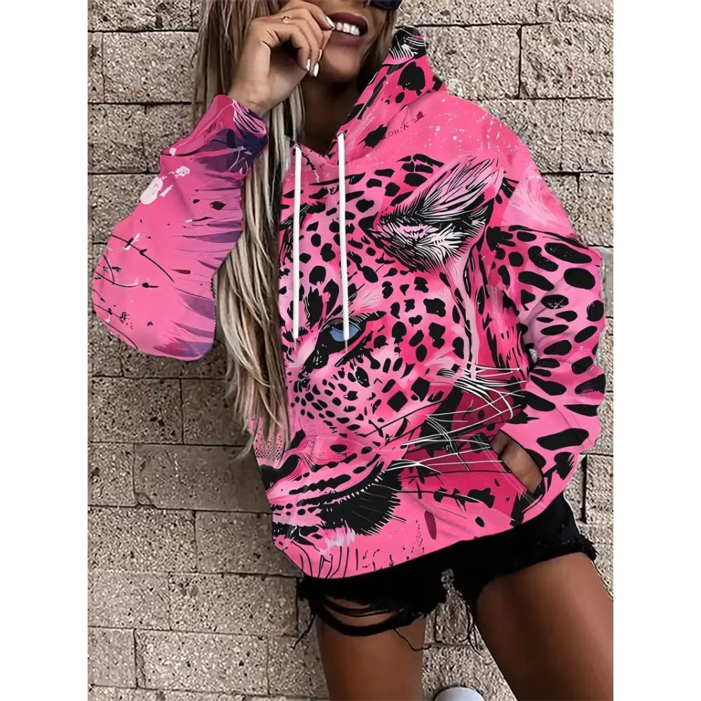 Autumn Winter Creative Colorful Animals 3D Digital Printed Women's Loose Fitting Pullover Hoodies Fashionable Long Sleeved Hoodies