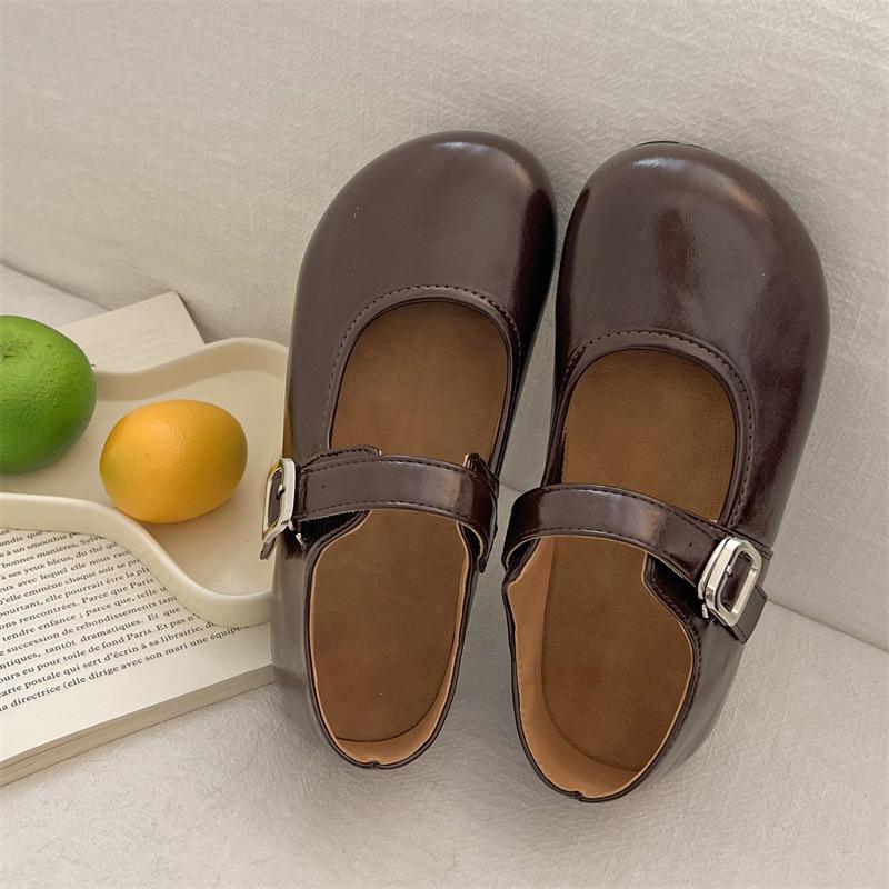 Red French Inner Height Increase Mary Jane Single Shoes Women's 2025 New Summer Versatile Round Head Shallow Mouth Soft Sole Beanie Shoes